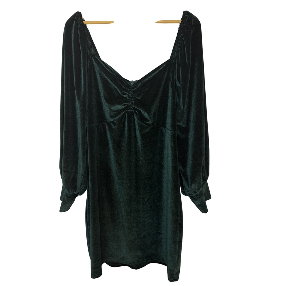 Vintage ‎ Womens  Dress XXL Velvet Babydoll Fairycore Green Whimsygoth Witchy